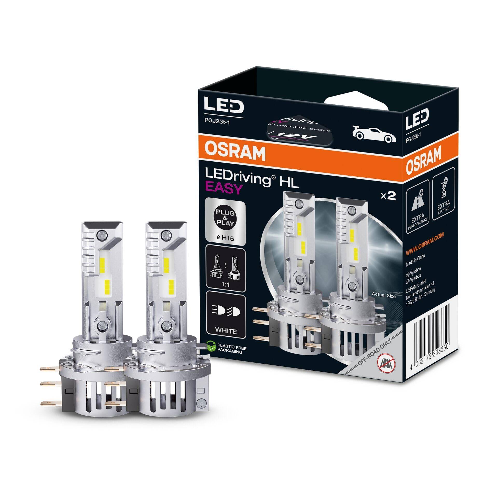 OSRAM LEDriving HL EASY H15 LED-Lampen, Fernlicht, Abblendlicht Kaltweiß, 6500 K, kein Zubehör erforderlich, nur Offroad-Einsatz, kein ECE, 2 Lampen, Cool White OSRAM LEDriving HL EASY H15 LED-Lampen, Fernlicht, Abblendlicht Kaltweiß, 6500 K, kein Zubehör erforderlich, nur Offroad-Einsatz, kein ECE, 2 Lampen, Cool White von Osram