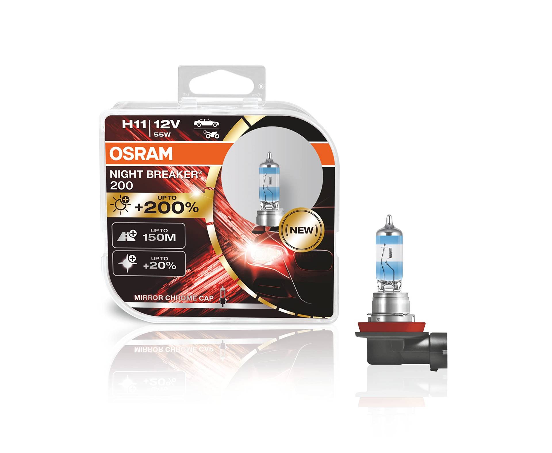 OSRAM Night Breaker H11, 200 Prozent Mehr Helligkeit, Halogen-Scheinwerferlampe, 64211Nb200-Hcb, 12V PKW, Duo Box (2 Lampen) von Osram