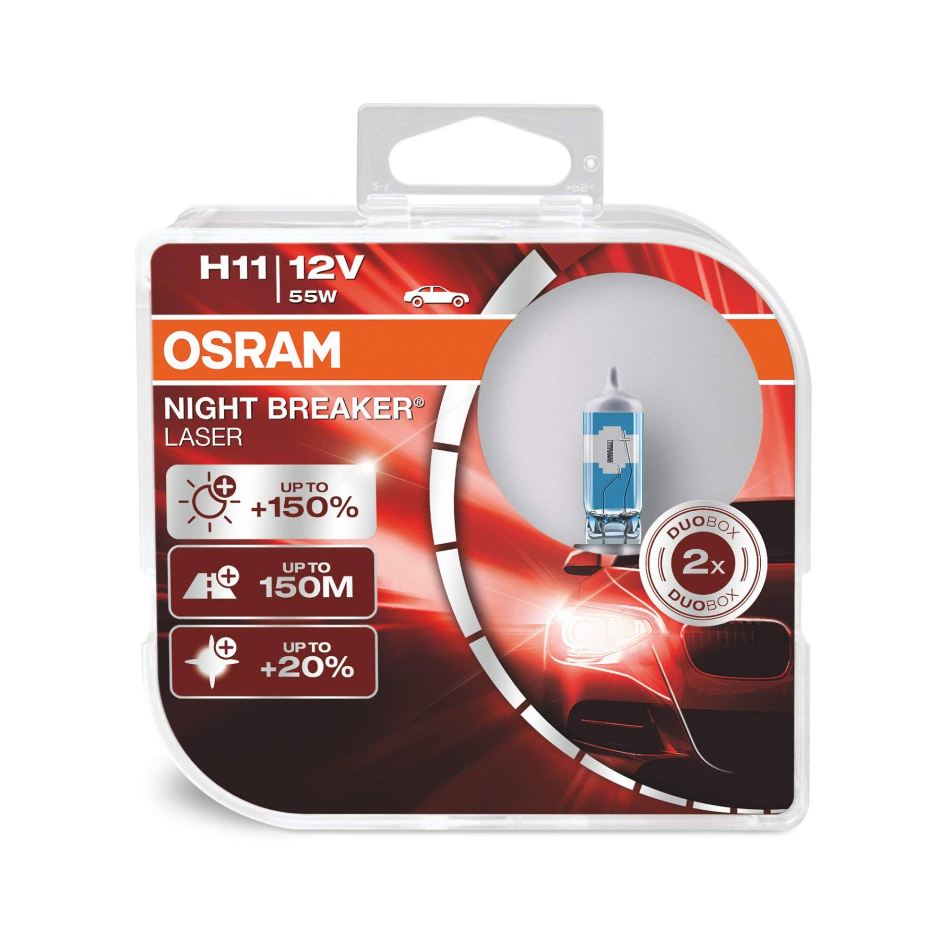 OSRAM NIGHT BREAKER LASER H11, +150% mehr Helligkeit, Halogen-Scheinwerferlampe, 64211NL-HCB, 12V PKW, Duo Box (2 Lampen) von Osram