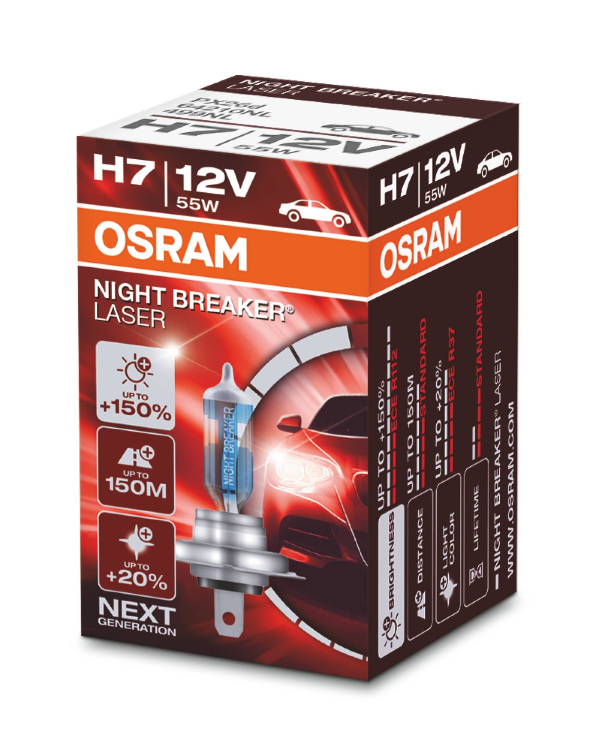 OSRAM NIGHT BREAKER LASER H7, +150% mehr Helligkeit, Halogen-Scheinwerferlampe, 64210NL, 12V PKW, Faltschachtel (1 Lampe) von Osram