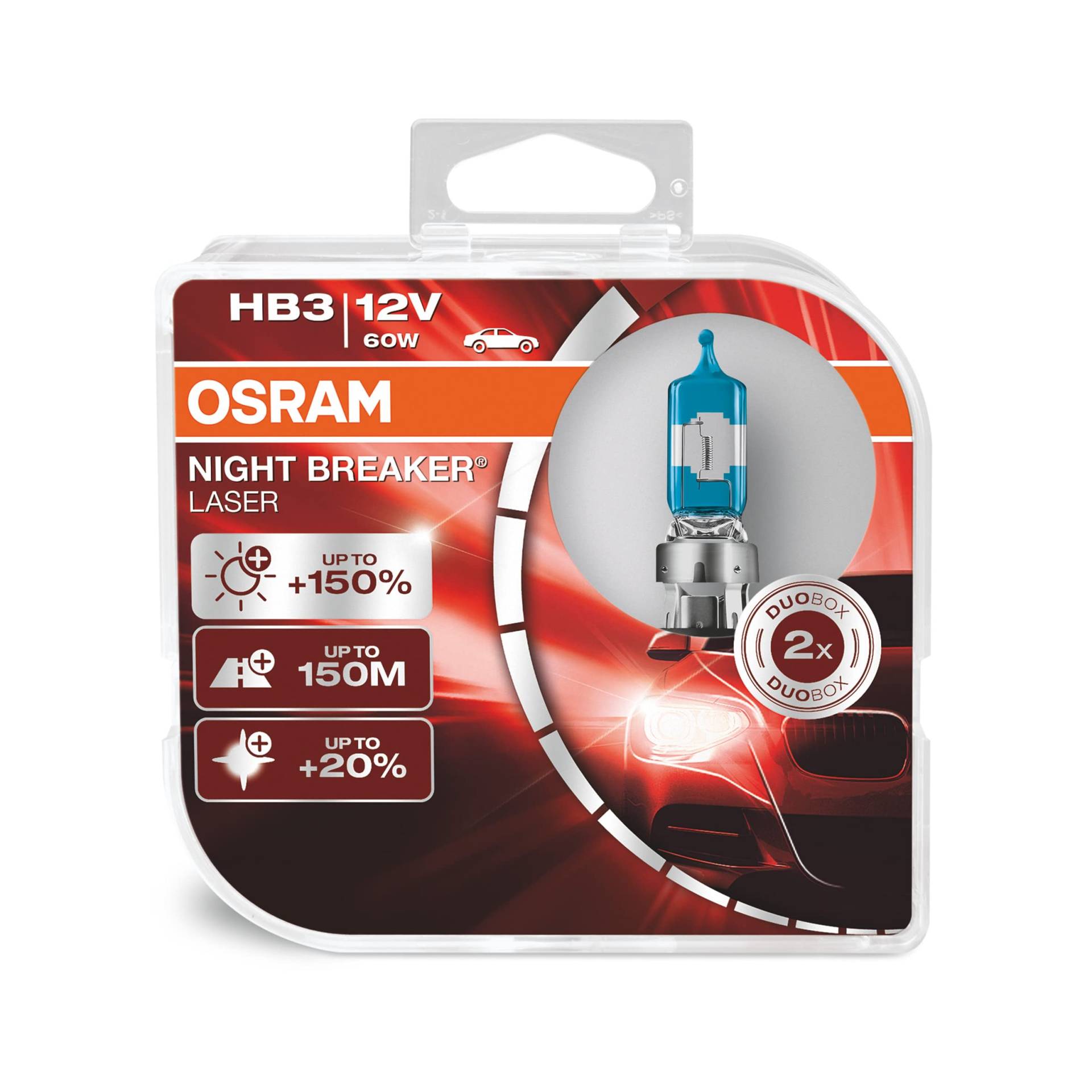 OSRAM NIGHT BREAKER LASER HB3, +150% mehr Helligkeit, Halogen-Scheinwerferlampe, 9005NL-HCB, 12V PKW, Duo Box (2 Lampen) von Osram