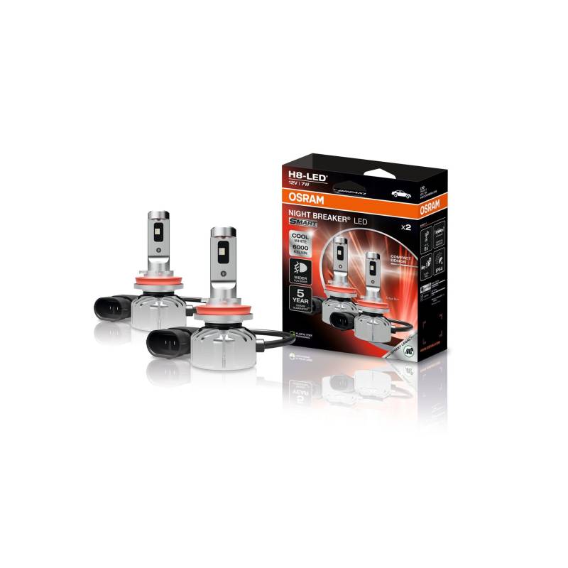 Osram NIGHT BREAKER LED SMART H8; LED-Nebelscheinwerfer mit Straßenzulassung; breiterer Nebellichtstrahl; 6000K; 2 Lampen, weiß von Osram