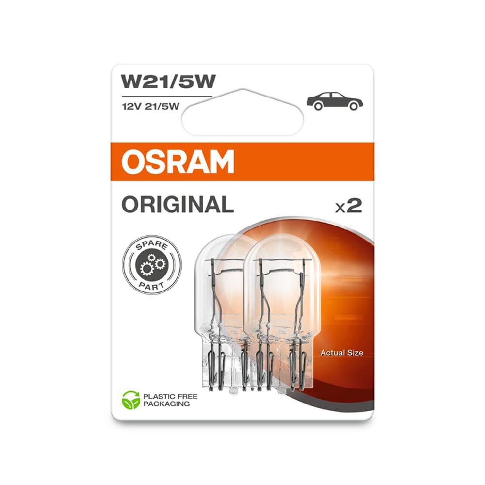 Osram ORIGINAL, W21/5W, Signallampen mit Glasquetschsockel, Doppelblister (2 Lampen), white von Osram