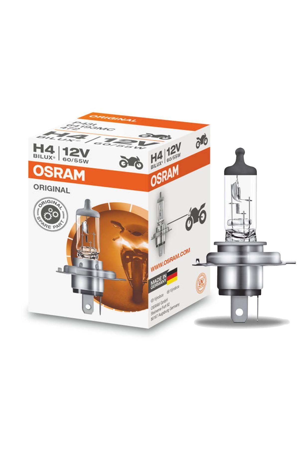 Osram ORIGINAL H4, Halogen-Scheinwerferlampe, 64193, 12V PKW, Faltschachtel (1 Stück), Halogenweiß von Osram