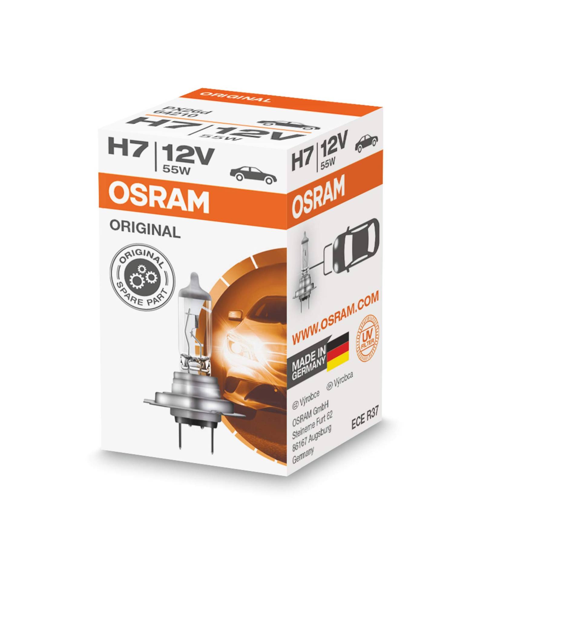 Osram ORIGINAL H7, Halogen-Scheinwerferlampe, 64210, 12V PKW, Faltschachtel (1 Stück) von Osram