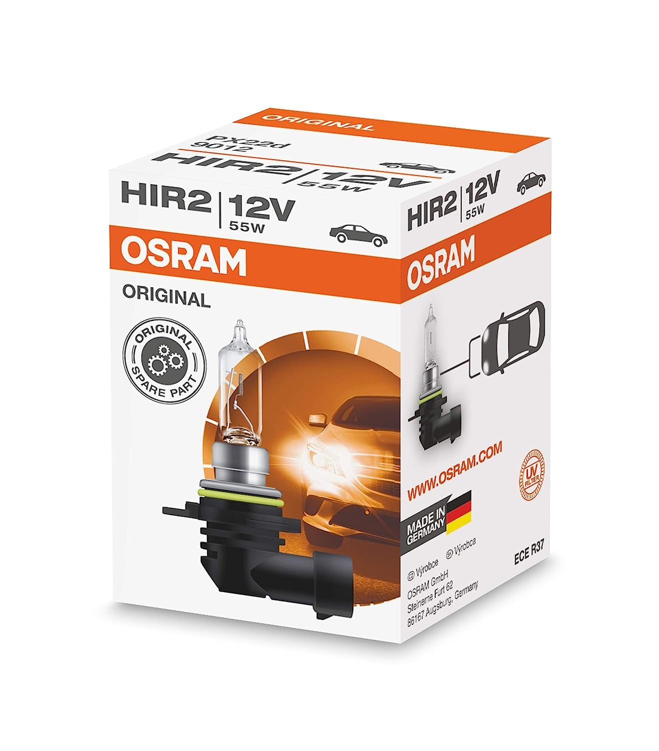 Osram, Halogen, ORIGINAL HIR2 Scheinwerferlampe, 9012, 12V, 1er Faltschachtel, Autos von Osram