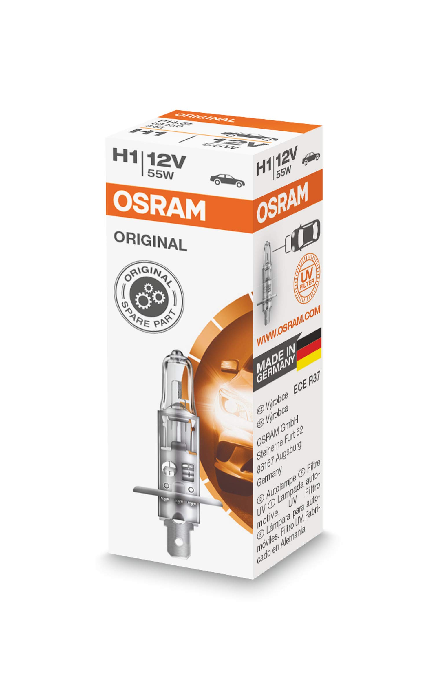 Osram ORIGINAL H1, Halogen-Scheinwerferlampe, 64150, 12V PKW, Faltschachtel (1 Stück) von Osram