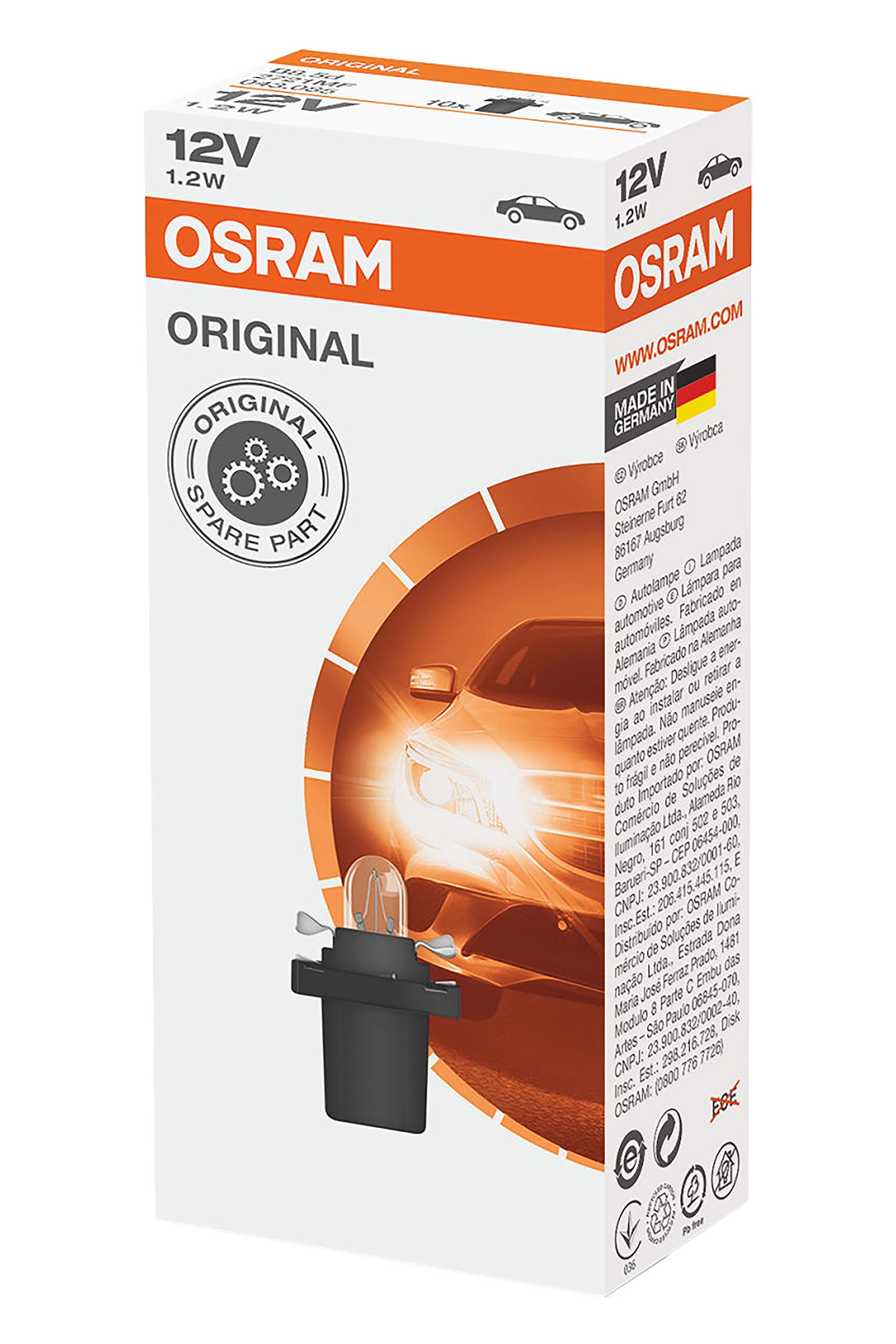 Osram ORIGINAL Sockel Sonderlampe B8.5D, 2721MF, 12V, 1,2W, 10er Faltschachtel von Osram