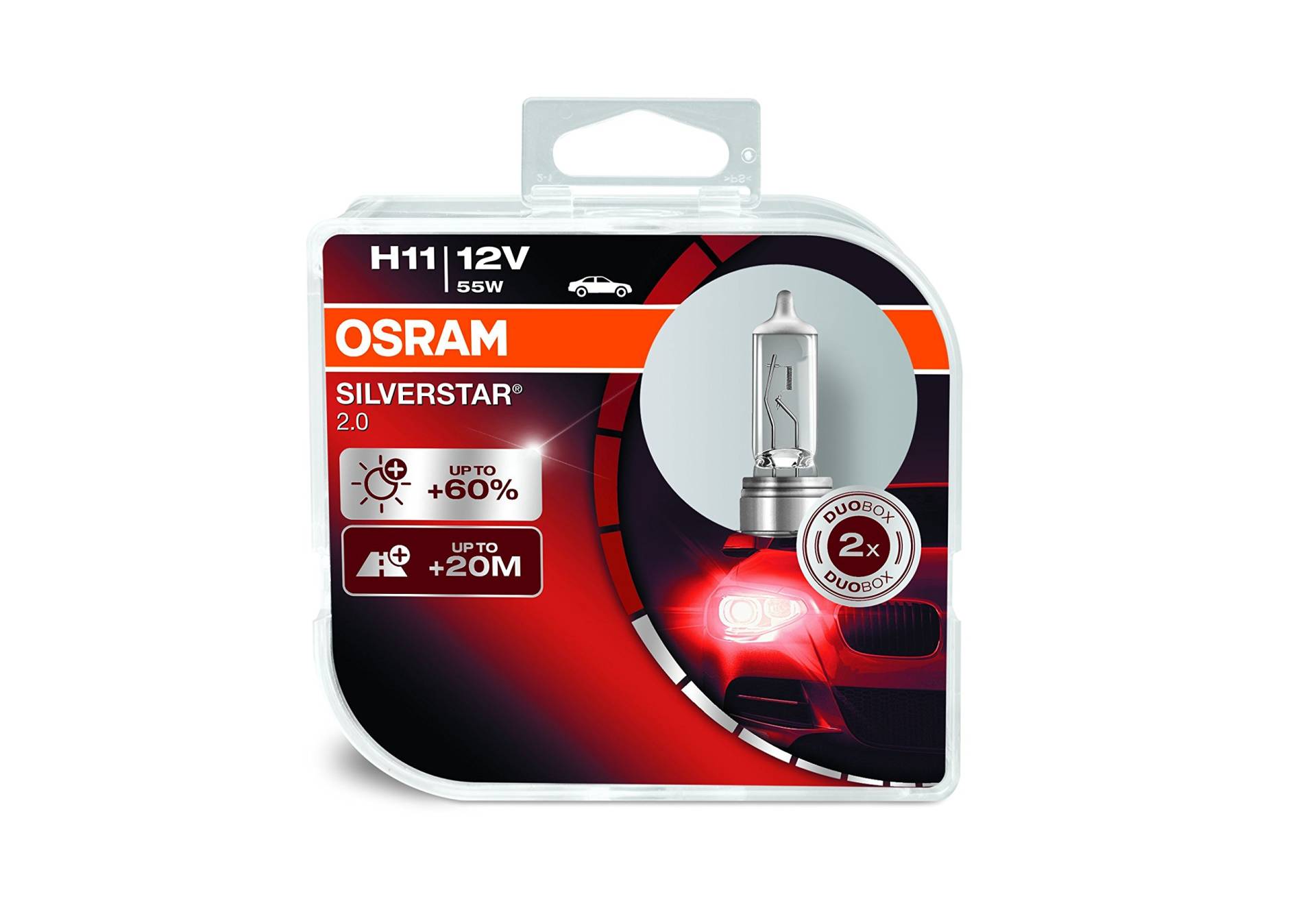 OSRAM SILVERSTAR 2.0 H11 Halogen Scheinwerferlampe 64211SV2-HCB +60% mehr Licht im 2er-Set von Osram
