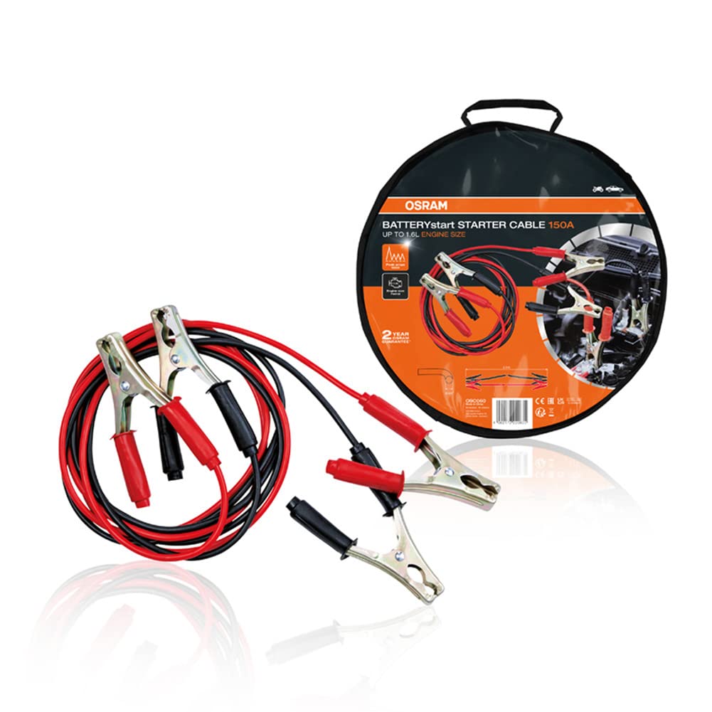 OSRAM STARTER CABLE 150A, Starthilfekabel für Benzinmotoren, 6/12, OSC060, Überbrückungskabel für ≤1,6L Motoren, kupferbeschichtetes Aluminium, 2,5m OSRAM STARTER CABLE 150A, Starthilfekabel für Benzinmotoren, 6/12, OSC060, Überbrückungskabel für ≤1,6L Motoren, kupferbeschichtetes Aluminium, 2,5m von Osram