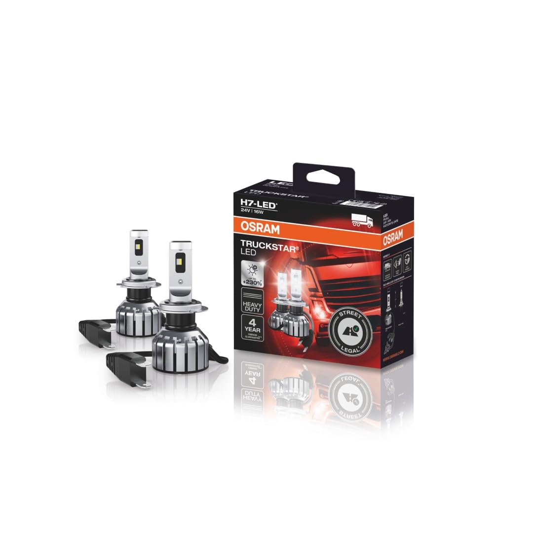 OSRAM TRUCKSTAR LED H7, Fern- und Abblendlicht für LKW, mit Straßenzulassung, 24V, bis zu 230% mehr Helligkeit, Weiß OSRAM TRUCKSTAR LED H7, Fern- und Abblendlicht für LKW, mit Straßenzulassung, 24V, bis zu 230% mehr Helligkeit, Weiß von Osram