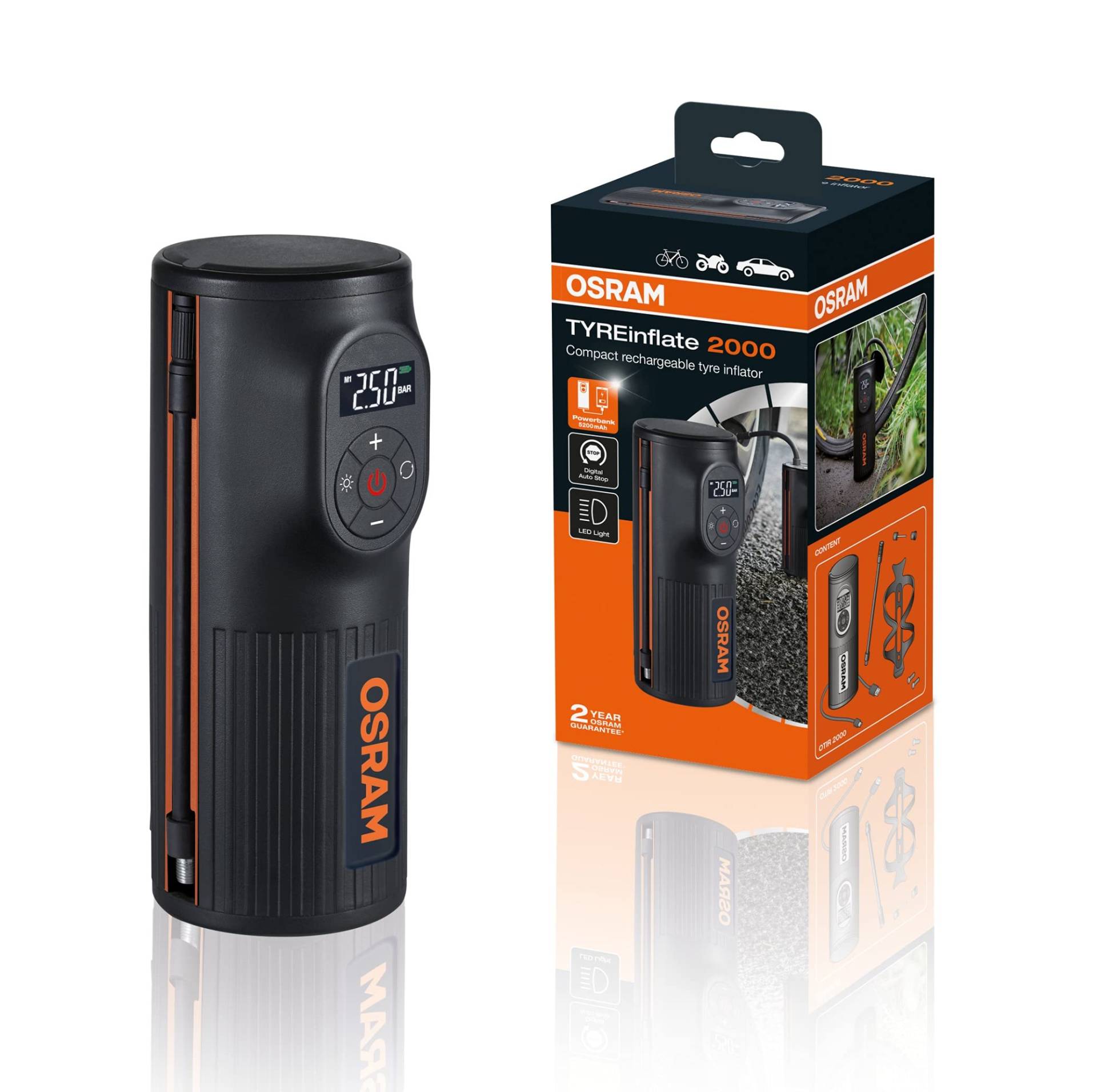 OSRAM TYREinflate 2000, kompakte wiederaufladbare Reifenpumpe mit LED Licht, tragbarer Kompressor für Reifen, Stromanschluss via USB, Reifenbefüllung in 2 Minuten OSRAM TYREinflate 2000, kompakte wiederaufladbare Reifenpumpe mit LED Licht, tragbarer Kompressor für Reifen, Stromanschluss via USB, Reifenbefüllung in 2 Minuten von Osram