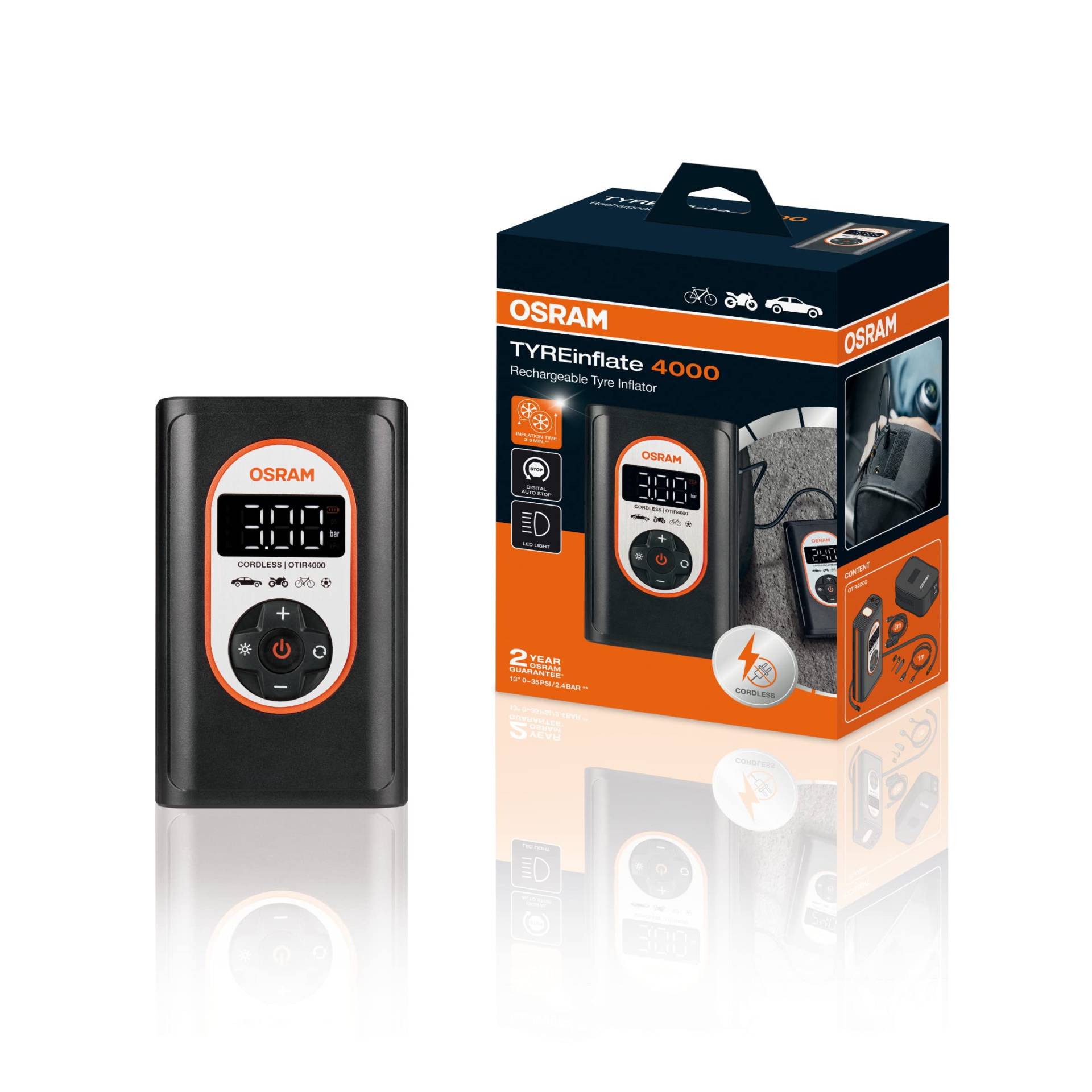 OSRAM TYREinflate 4000, wiederaufladbarer und kabelloser Reifenfüller, programmierbarer digitaler Luftkompressor mit Auto-Stopp und LED-Licht, Reifenbefüllung in 3,5 Minuten OSRAM TYREinflate 4000, wiederaufladbarer und kabelloser Reifenfüller, programmierbarer digitaler Luftkompressor mit Auto-Stopp und LED-Licht, Reifenbefüllung in 3,5 Minuten von Osram