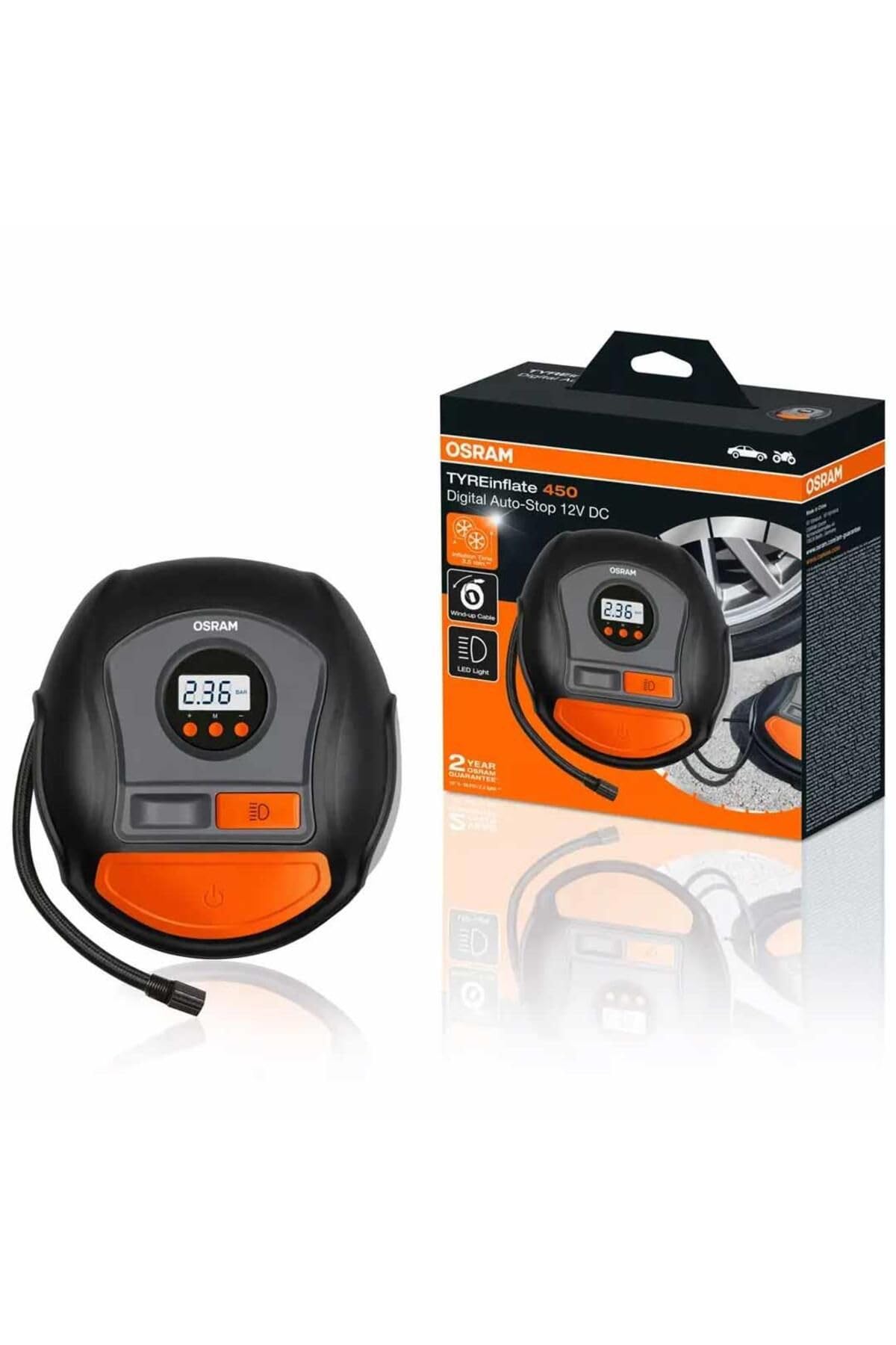 OSRAM TYREinflate 450, Digitale Reifenpumpe mit Auto-Stopp und LED Licht, tragbarer 12V Kompressor für Autoreifen, Stromanschluss via Zigarettenanzünder, Reifenbefüllung in 3,5 Minuten OSRAM TYREinflate 450, Digitale Reifenpumpe mit Auto-Stopp und LED Licht, tragbarer 12V Kompressor für Autoreifen, Stromanschluss via Zigarettenanzünder, Reifenbefüllung in 3,5 Minuten von Osram