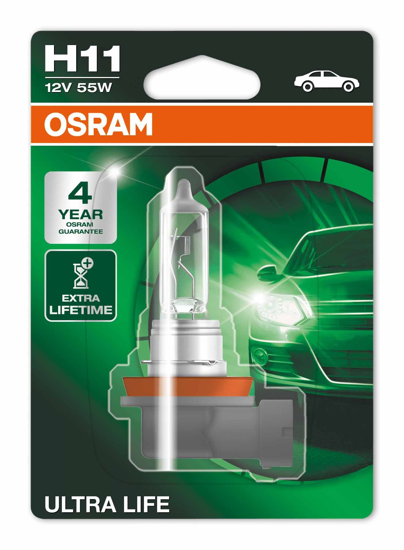 Osram ULTRA LIFE H11, Halogen-Scheinwerferlampe, 64211ULT-01B, 12V PKW, Einzelblister (1 Stück) von Osram