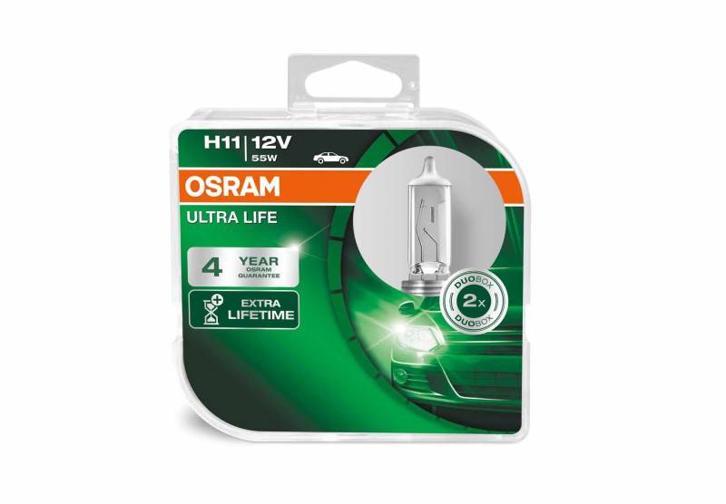 Osram ULTRA LIFE H11, Halogen-Scheinwerferlampe, 64211ULT-HCB, 12V PKW, Duobox (2 Stück) von Osram