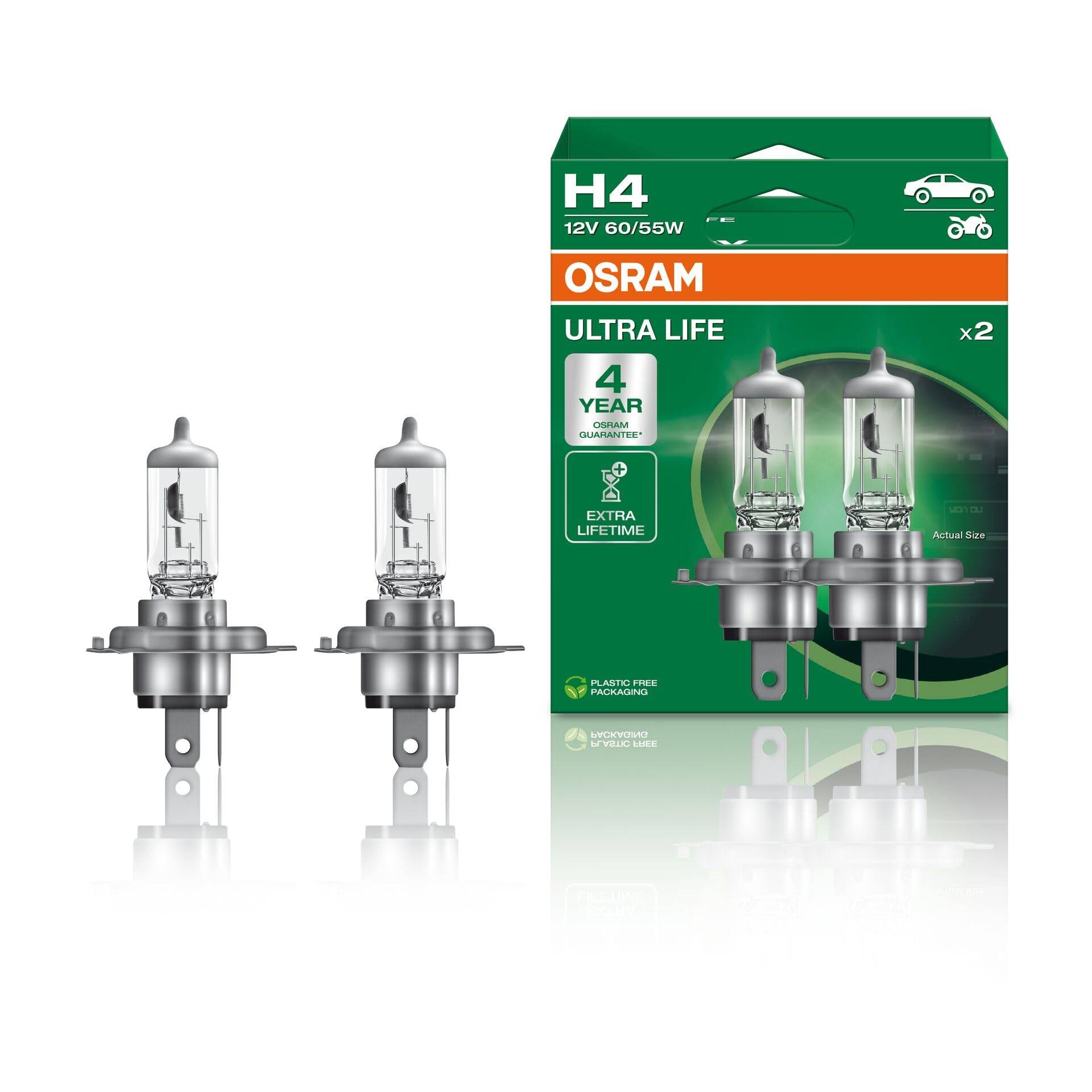 OSRAM Halogen 64193ULT-HCB Glühlampe,kompatible mit Passenger Car, H4, Anzahl 2, Duo Box von Osram