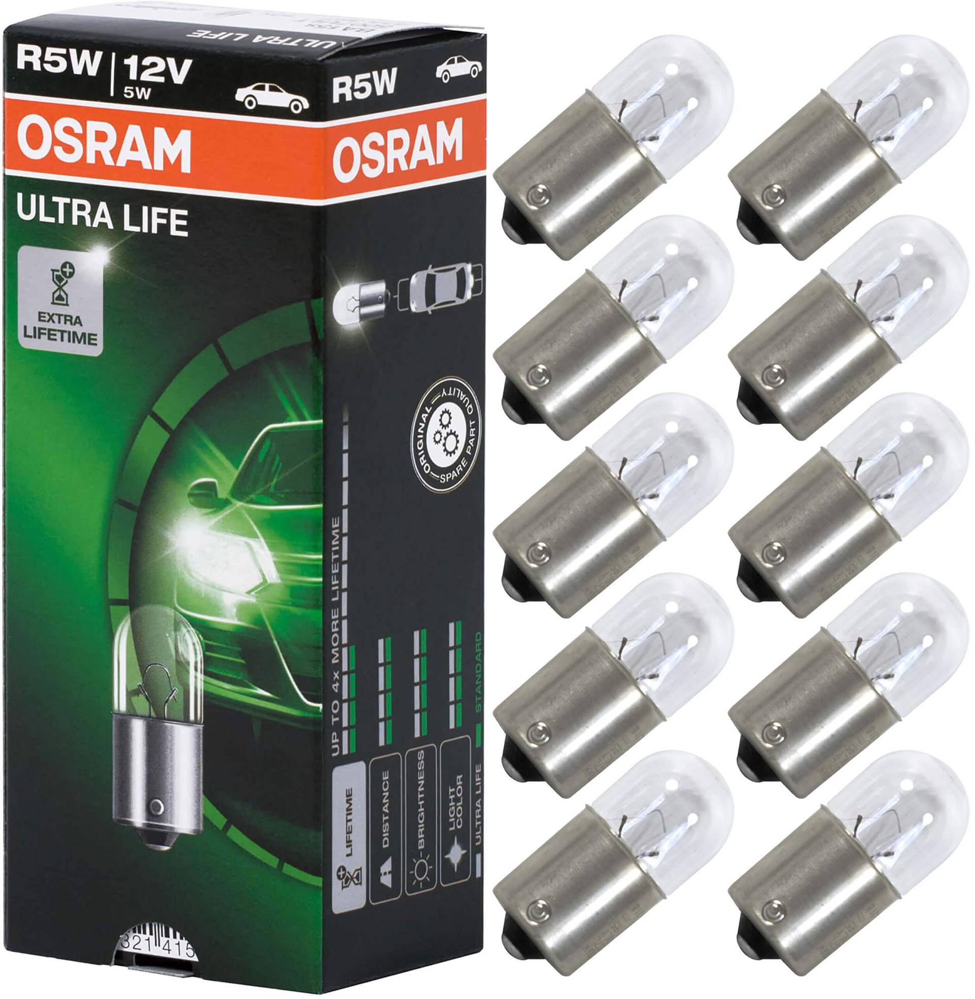 Osram ULTRA LIFE Standlichtlampe R5W, 5007ULT, 12V, 10er Faltschachtel, Silber von Osram