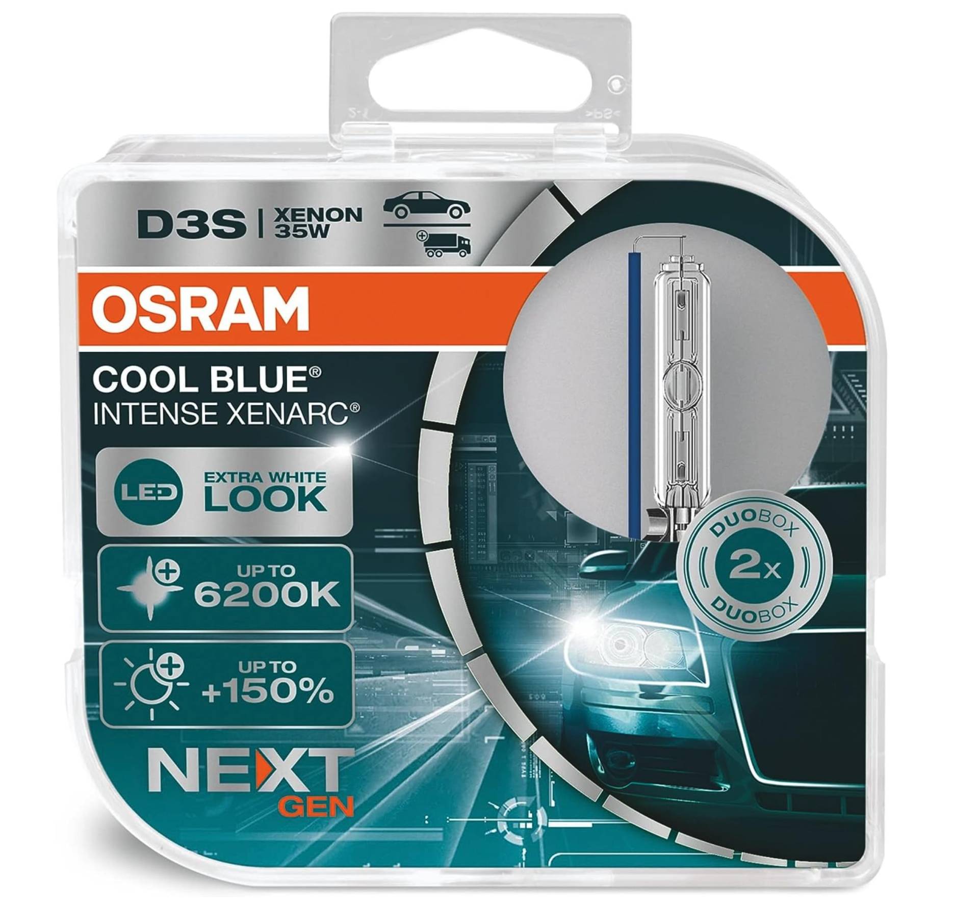 OSRAM Xenarc Cool Blue Intense D3S, 150 Prozent Mehr Helligkeit, Bis Zu 6.200 K, Xenon-Scheinwerferlampe, Led Look, White - Duo Box (2 Lampen) von Osram