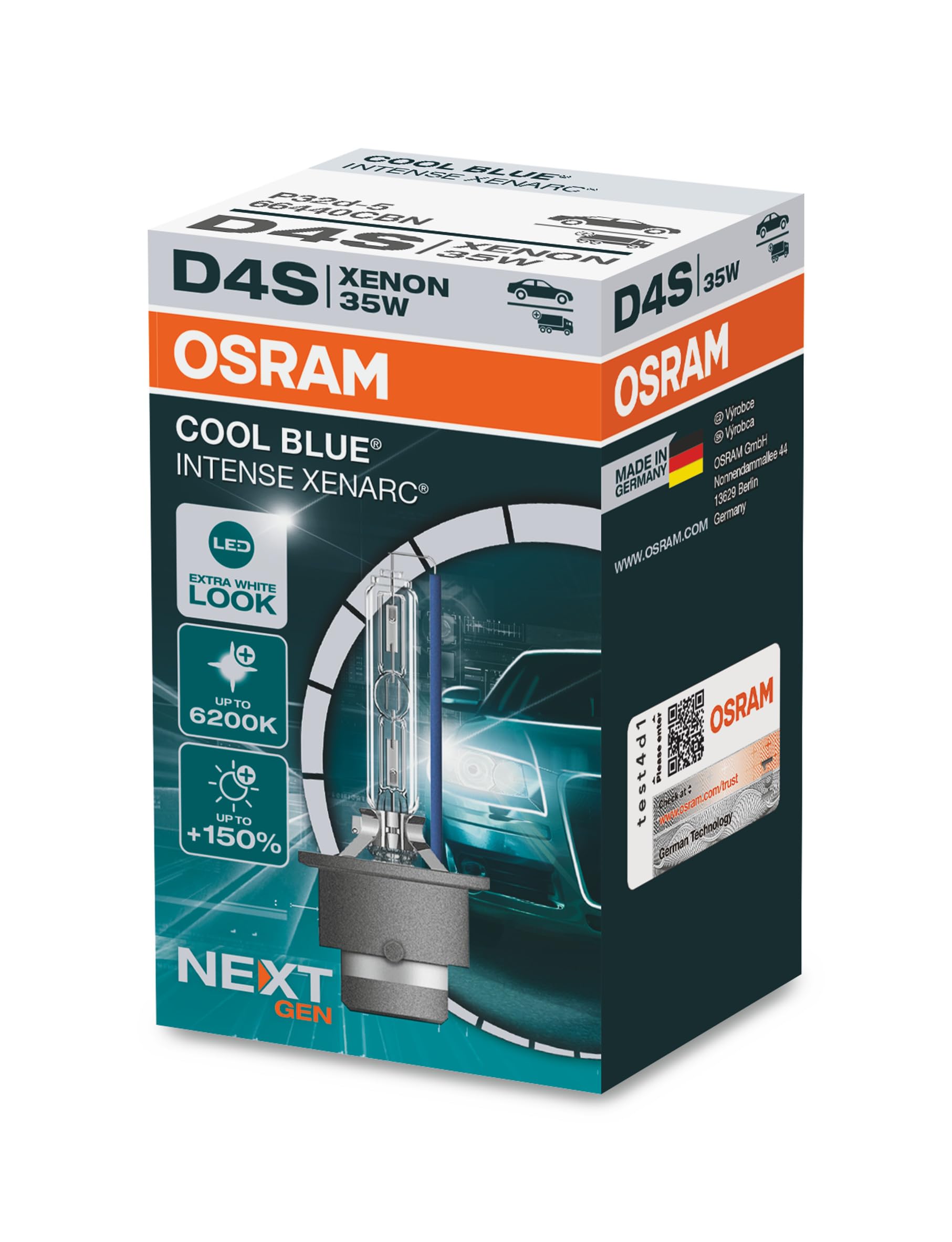 Osram Xenarc Cool Blue Intense NextGen HID-Xenon Birne - D4S - 12V/35W - pro Stück (max. 6200K) Carton folding box, White von Osram