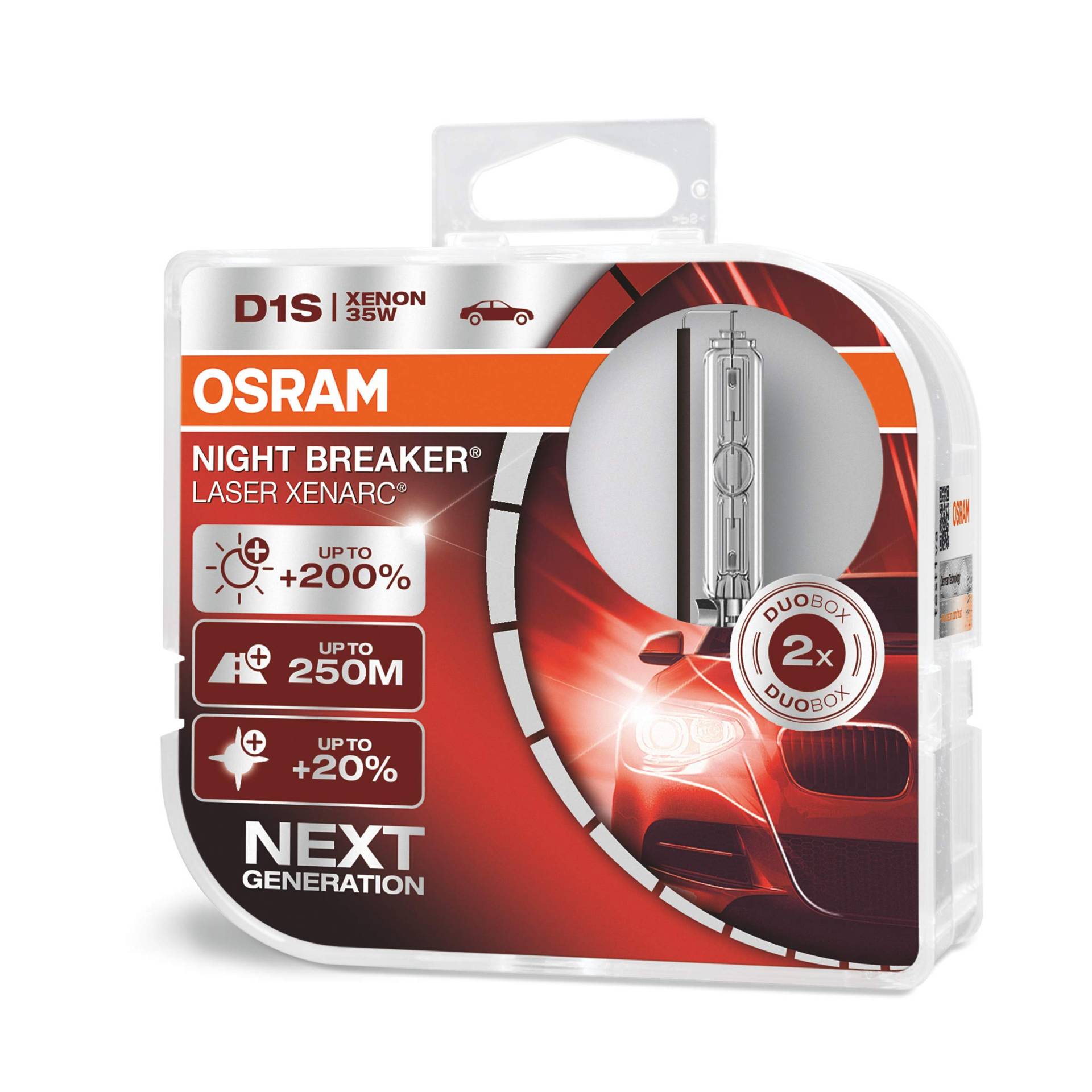 Osram Xenarc Night Breaker Laser D1S, +200 % mehr Helligkeit, HID Xenon-Scheinwerferlampe, 66140XNL-HCB, Duo Box (2 Lampen) von Osram