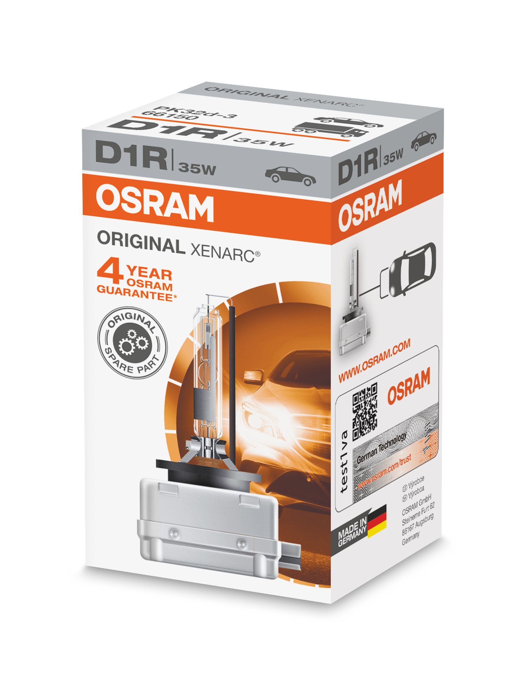 Osram XENARC Osram ORIGINAL D1R, Xenon Scheinwerferlampe, 4150K , 66154, 1er Faltschachtel, silber, schwarz von Osram