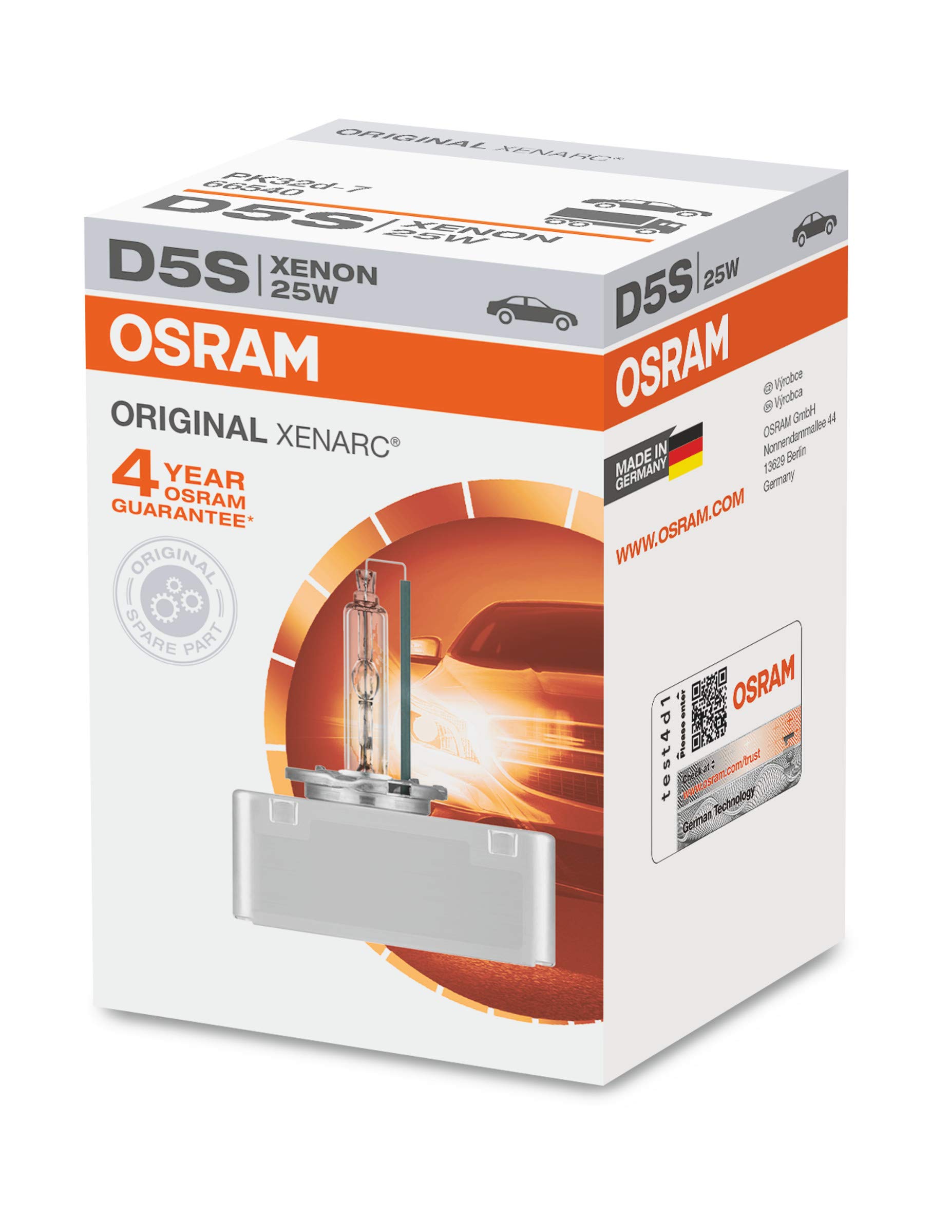 OSRAM XENARC ORIGINAL D5S, Xenon Scheinwerferlampe, 66540, Faltschachtel (1 Lampe), Silber von Osram