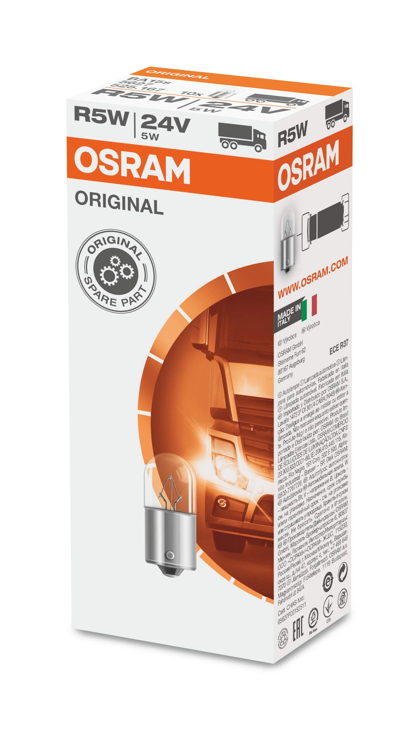 Osram 5627 ORIGINAL R5W, Kennzeichenbeleuchtung, 24V, 1 Lampe, Anzahl 10 Osram 5627 ORIGINAL R5W, Kennzeichenbeleuchtung, 24V, 1 Lampe, Anzahl 10 von Osram