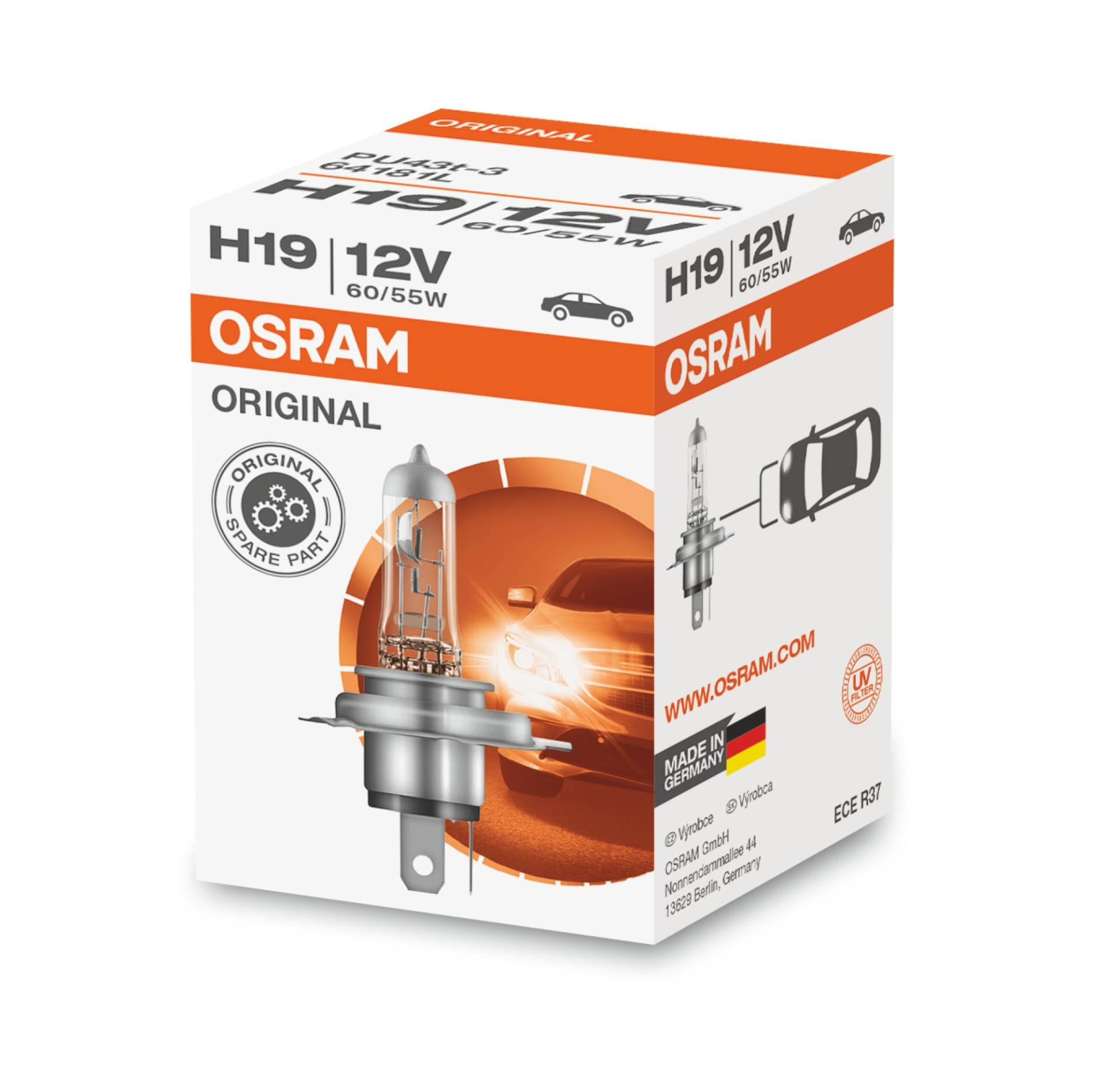 Osram 64181L Halogen-Scheinwerferlampe, H19, 12V PKW, Faltschachtel von Osram