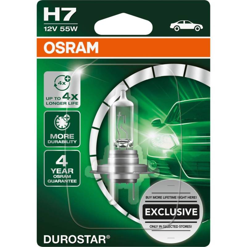 Osram 64210CR1-01B GLL H7 DUROSTAR Scheinwerferlampe überzeugt durch lange Lebensdauer und Leuchtkraft, 12 Volt 55 Watt von Osram