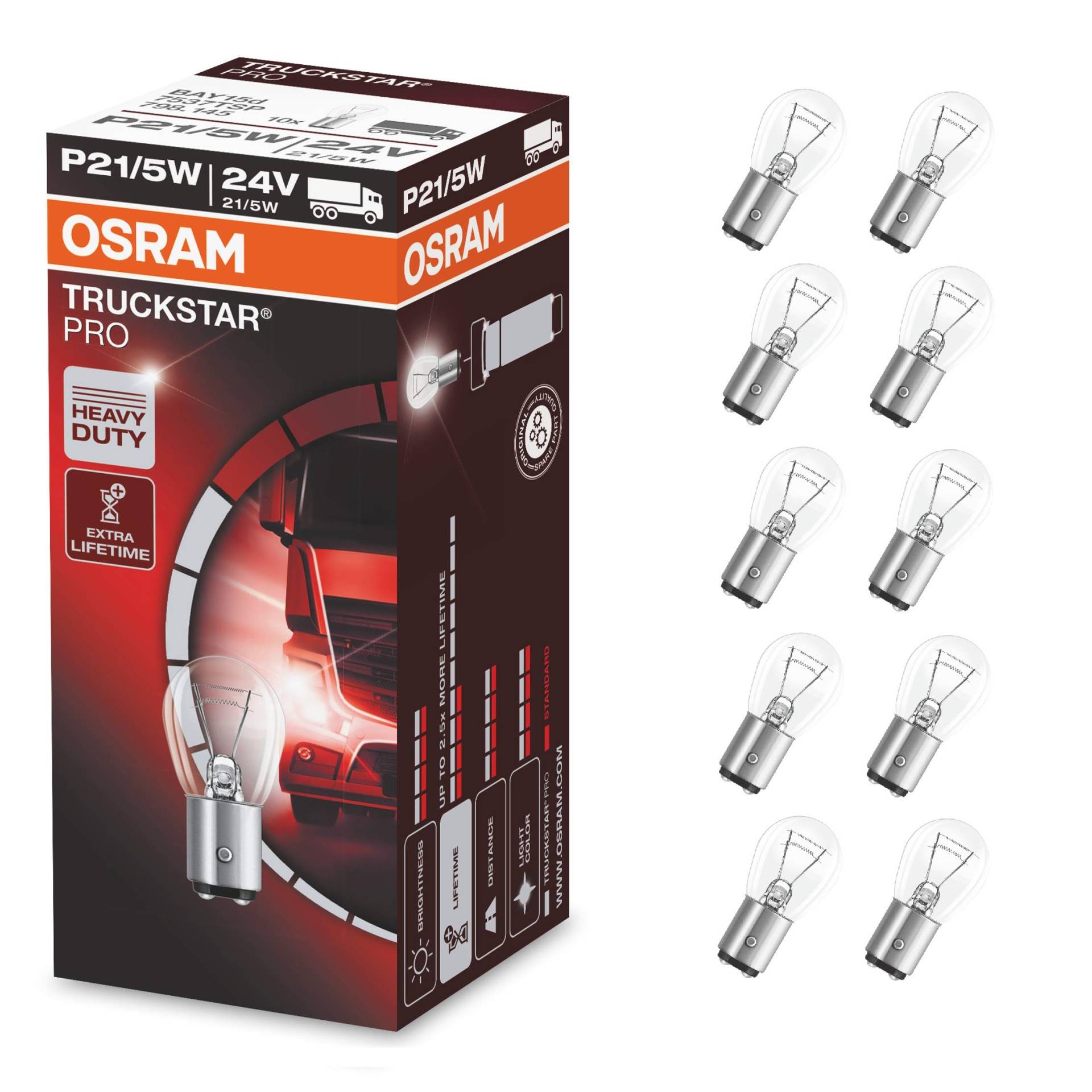 Osram 7537TSP TRUCKSTAR Pro Standlichtlampe P21/5W, 24V, 10er Faltschachtel von Osram