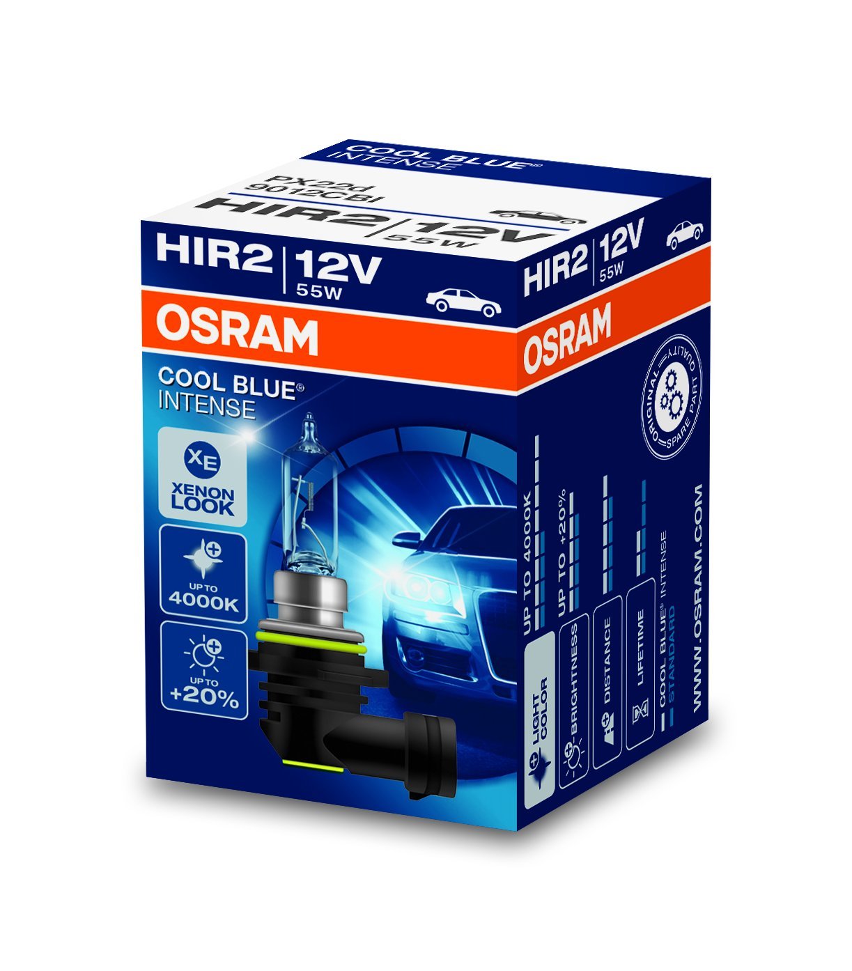 Osram COOL BLUE INTENSE HIR2, Halogen-Scheinwerferlampe, 9012CBI, 12V PKW, Faltschachtel (1 Stück) von Osram