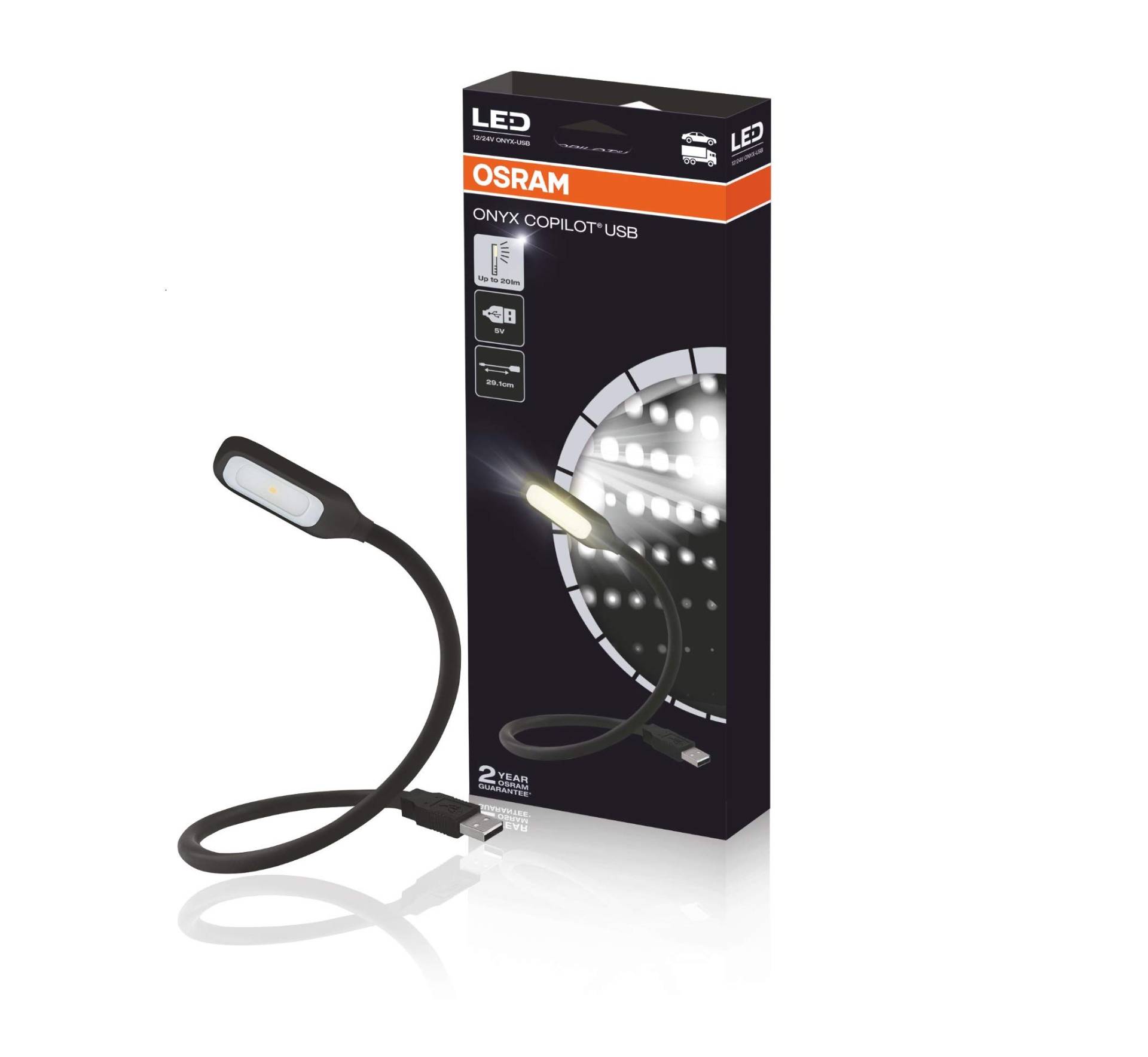Osram Copilot, LED-Leseleuchte für den Fahrzeuginnenraum Anschluss, Onyx-USB, Faltschachtel (1 Stück) von Osram