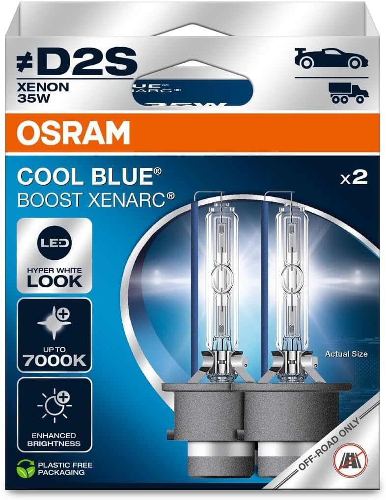 Osram XENARC® Cool Blue Boost, D2S, Xenon Headlight Lamps, 7000K, Hanging folding box (2 lamps), offroad use only, Weiss/opulenter Garten von Osram