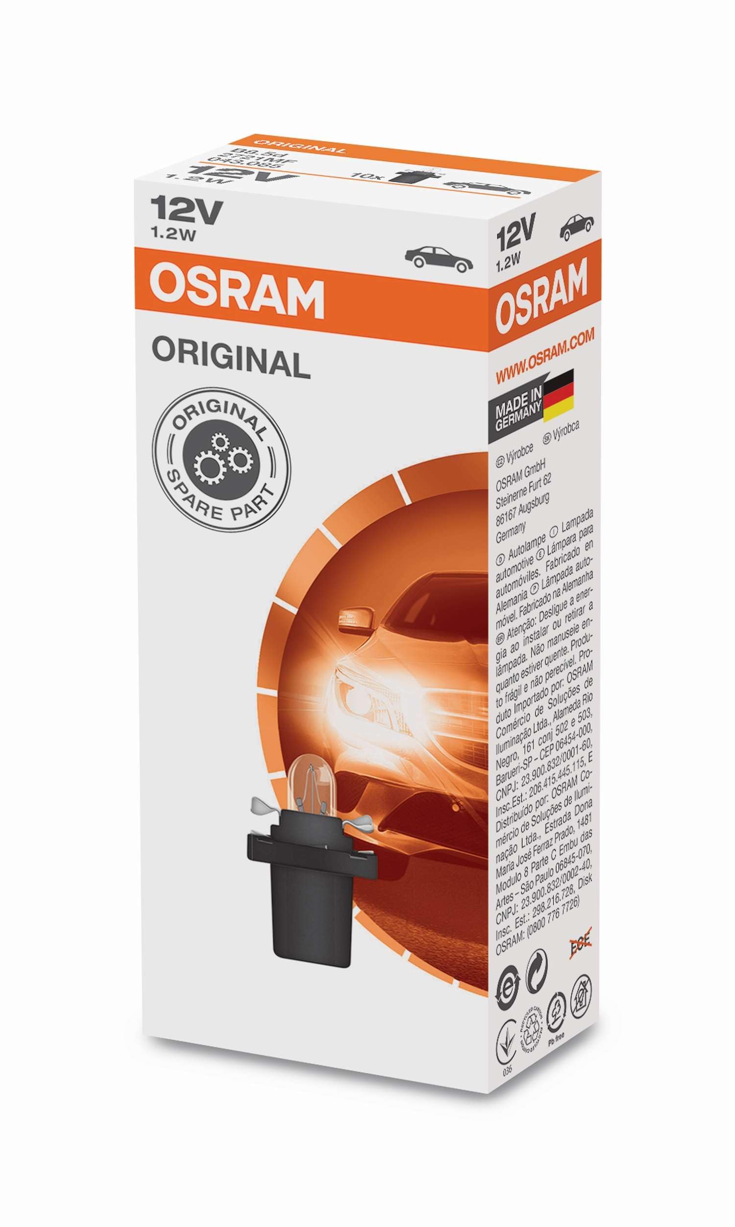Osram Glühlampe Glühbirne Lampe Leuchtmittel 2721MF 12V1,2W, 1 Stück von Osram