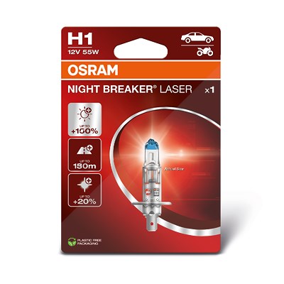 Osram H1 NIGHT BREAKER LASER Glühlampe 1er Blister [Hersteller-Nr. 64150NL] für Abarth, Alfa Romeo, Alpina, Audi, BMW, Chevrolet, Citroën, Dacia, Daew von Osram