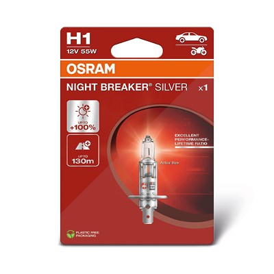 Osram H1 NIGHT BREAKER SILVER Glühlampe 1er Blister [Hersteller-Nr. 64150NBS] für Abarth, Alfa Romeo, Alpina, Audi, BMW, Chevrolet, Citroën, Dacia, Da von Osram