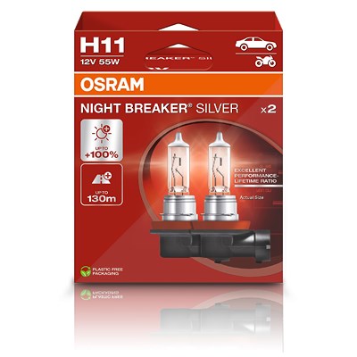 Osram H11 NIGHT BREAKER SILVER Glühlampe - Faltschachtel [Hersteller-Nr. 64211NBS-2HB] für Abarth, Alfa Romeo, Alpina, Audi, BMW, Cadillac, Chevrolet, von Osram