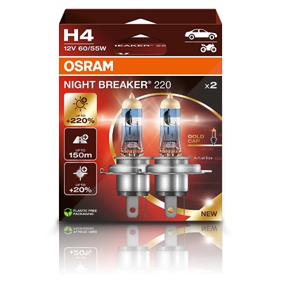 Osram H4 NIGHT BREAKER 220 Glühlampe 2er Box [Hersteller-Nr. 64193NB220-2HB] von Osram