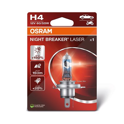 Osram H4 NIGHT BREAKER LASER Glühlampe 1er Blister [Hersteller-Nr. 64193NL] für Abarth, Alfa Romeo, Audi, Autobianchi, BMW, Chevrolet, Chrysler, Citro von Osram