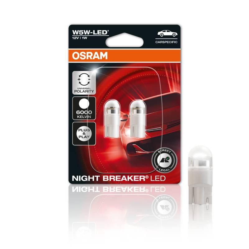 Osram NIGHT BREAKER LED W5W - CARSPECIFIC, 6.000K, erste strassenzugelassene Nachrüstlampe , modellspezifisches Standlicht/Positionslicht/Innenraumbeleuchtung von Osram