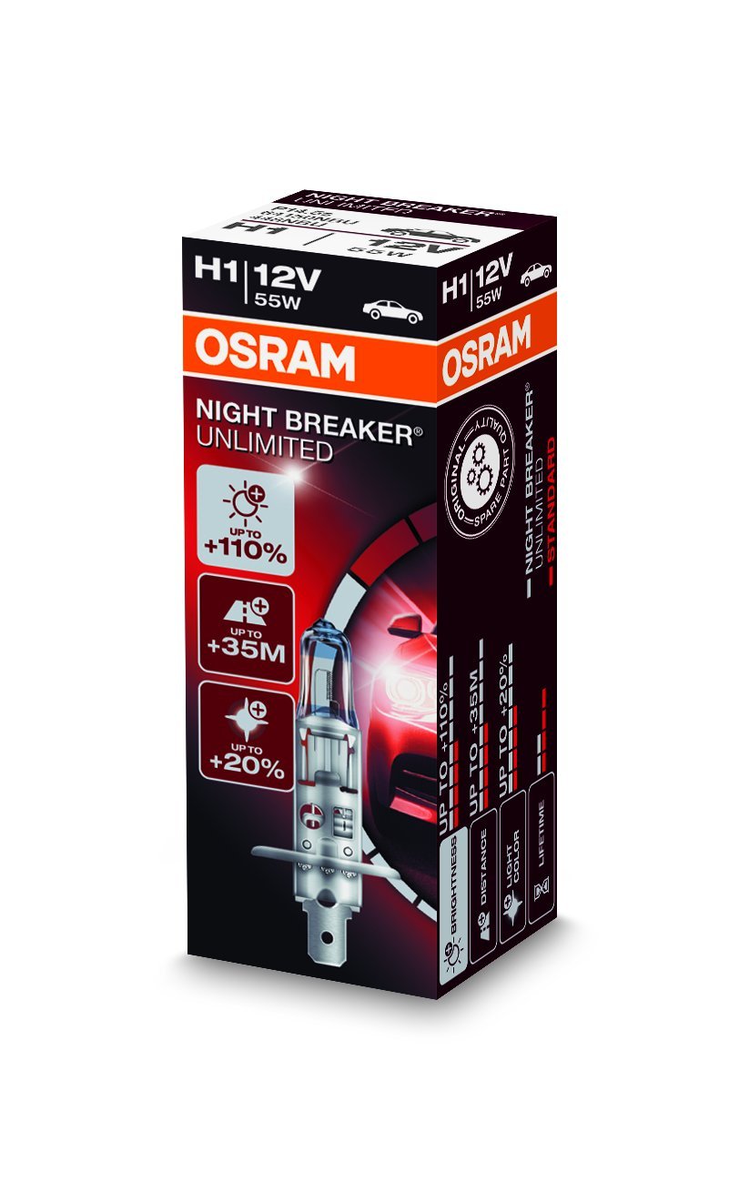 Osram NIGHT BREAKER UNLIMITED H1, Halogen-Scheinwerferlampe, 64150NBU, 12V PKW, Faltschachtel (1 Stück) von Osram