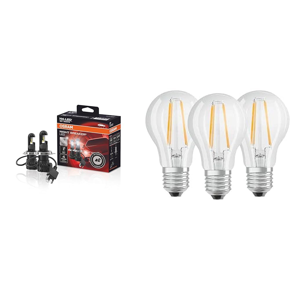 Osram NIGHT Breaker H4-LED; bis zu 230 Prozent mehr Helligkeit & Lamps LED Base Classic A Lampe, in Kolbenform mit E27-Sockel von Osram