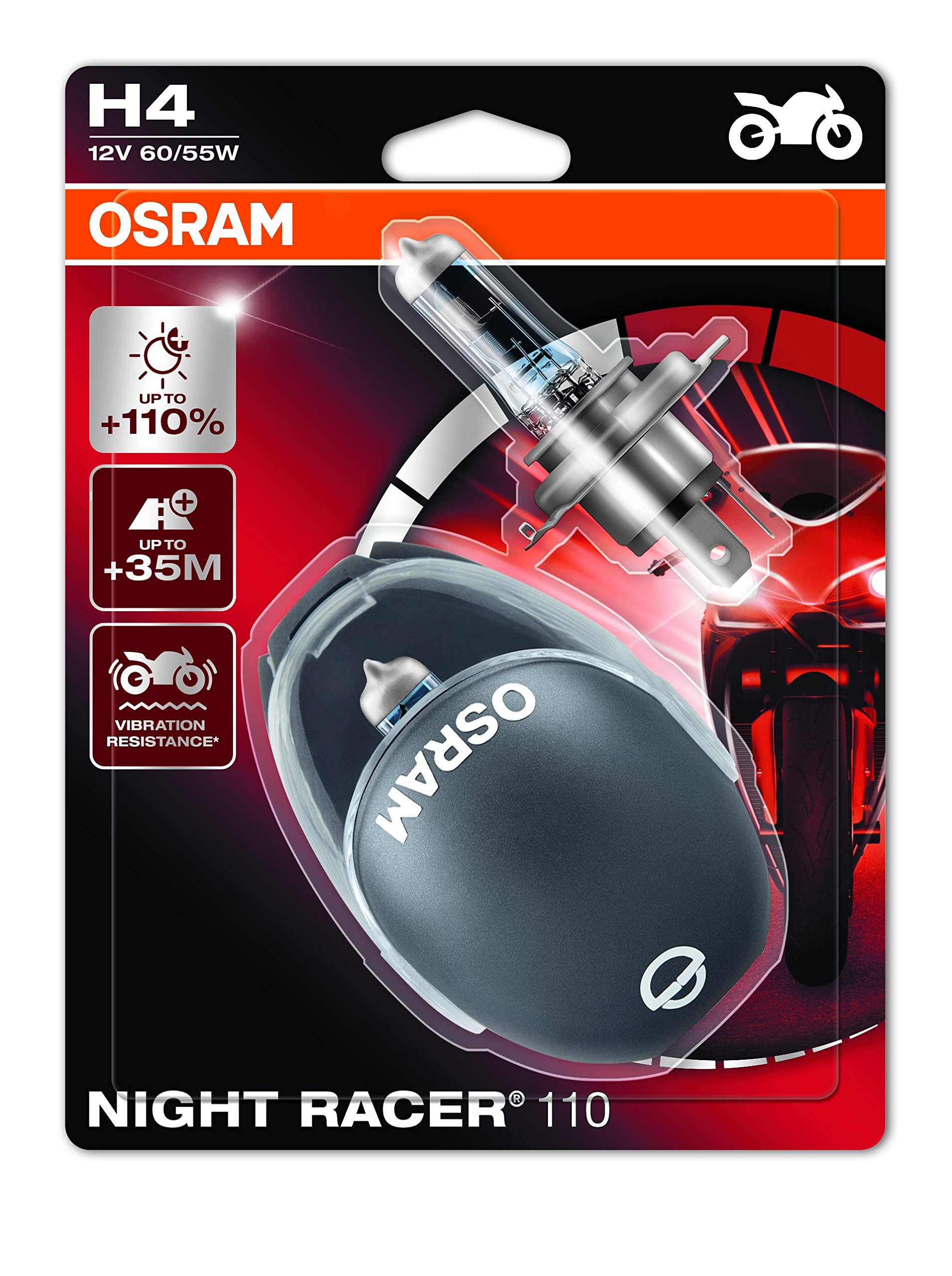 Osram NIGHT RACER 110 H4, Motorcycle Lamps, 64193NR1-02B, 12V, Doppelblister von Osram