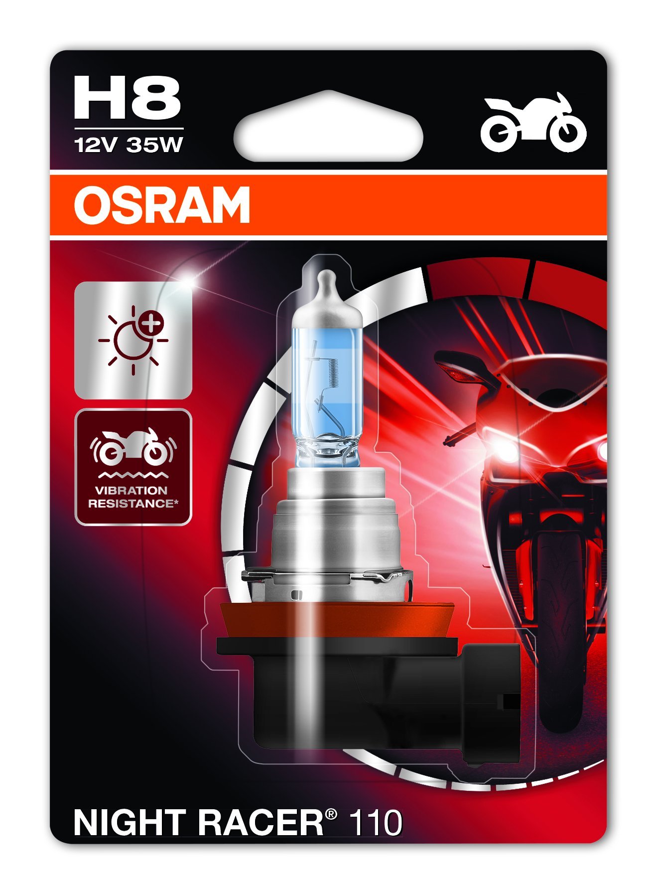 Osram NIGHT RACER H8, Motorrad-Scheinwerferlampe, 64212NR1-01B, 12V, Einzelblister (1 Stück) von Osram