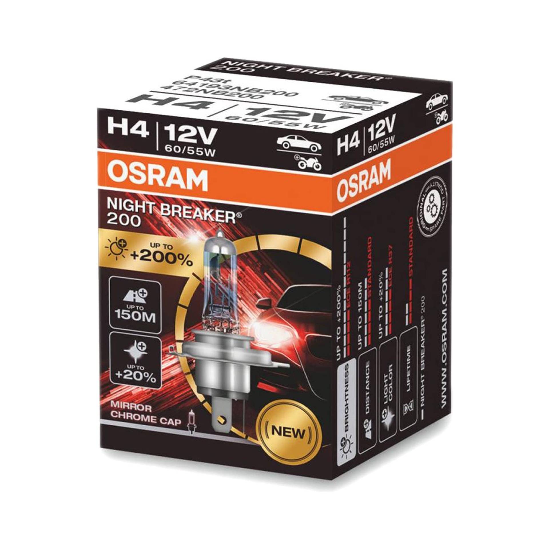 Osram Night Breaker 200 Halogen Birne - H4 - 12V/60-55W - pro Stück Osram Night Breaker 200 Halogen Birne - H4 - 12V/60-55W - pro Stück von Osram