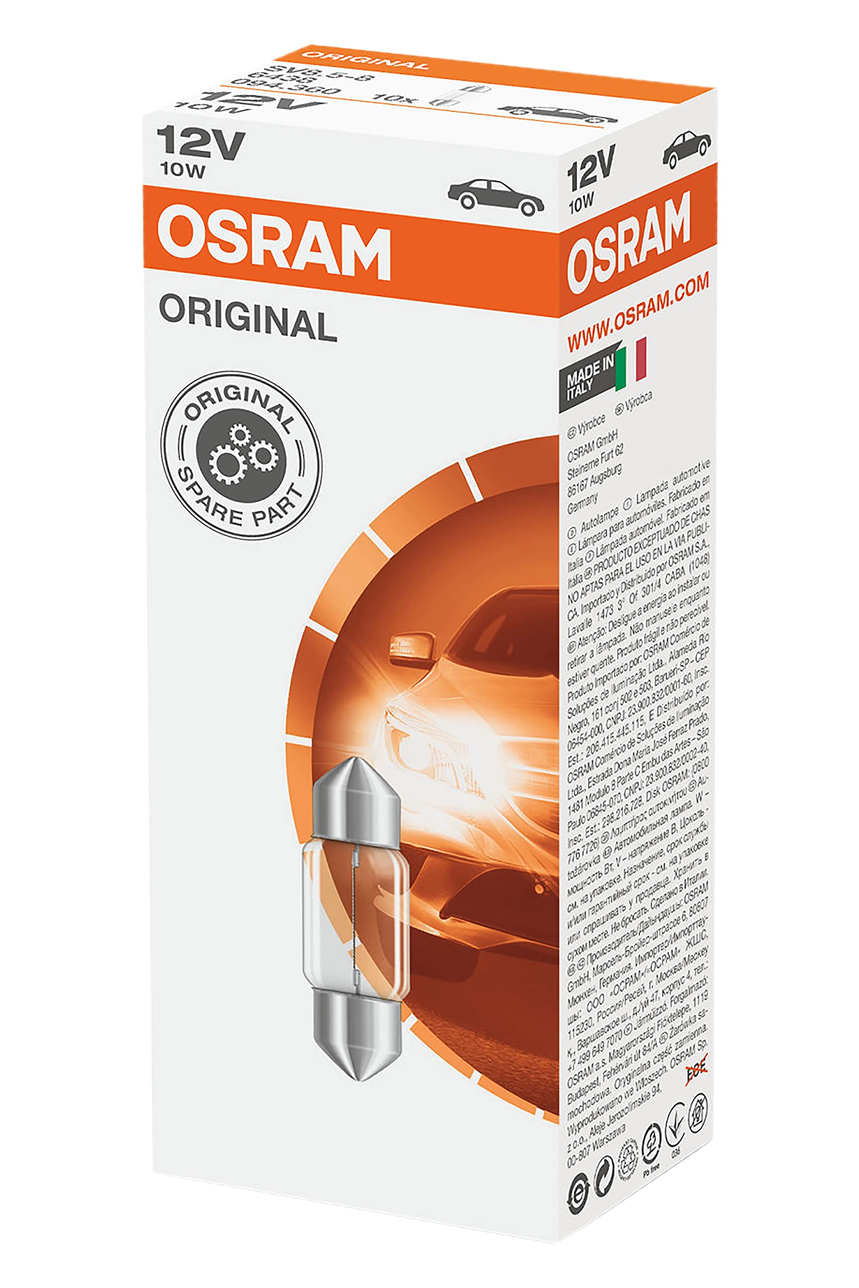 Osram ORIGINAL Innenbeleuchtung C10W, 6438, 12V, 10er Faltschachtel von Osram