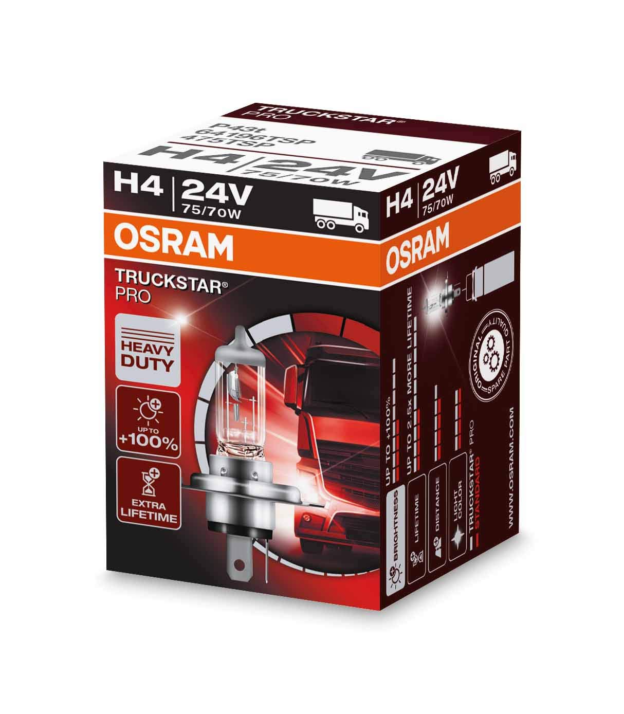Osram TRUCKSTAR Pro H4 Glühlampe, 64196TSP, 24V, 1er Faltschachtel von Osram
