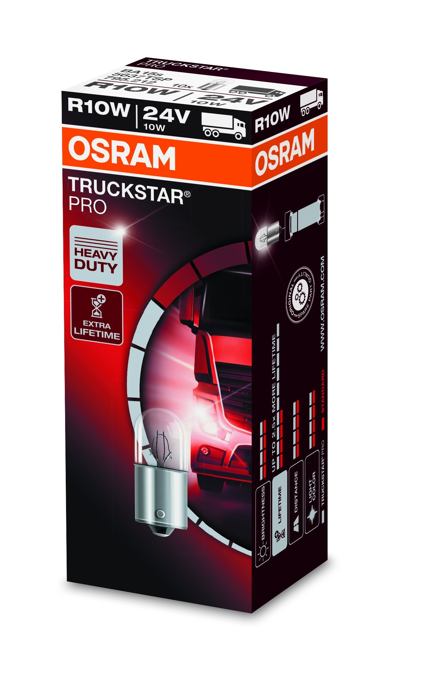 Osram Truckstar Pro R10W Halogen, Schluss, Kennzeichen, Park- und Positionslicht, 5637TSP, 24V LKW, Faltschachtel (10 Stück) von Osram