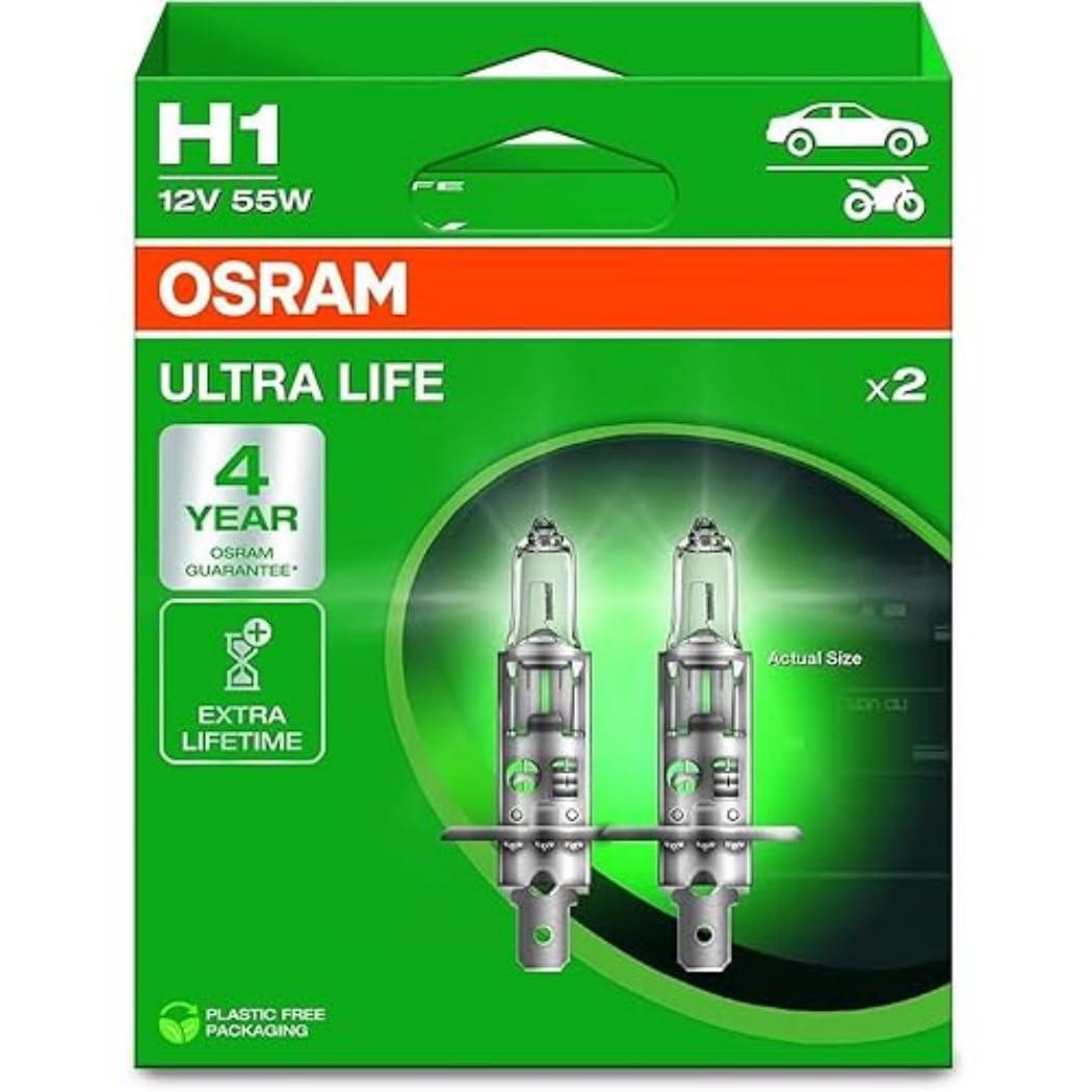 Osram ULTRA LIFE, H1, halogen headlight lamps, Hanging folding box (2 lamps), white von Osram